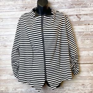 TORRID Black & White Stripe Ponte Stretch Knit Zip Up Blazer 3